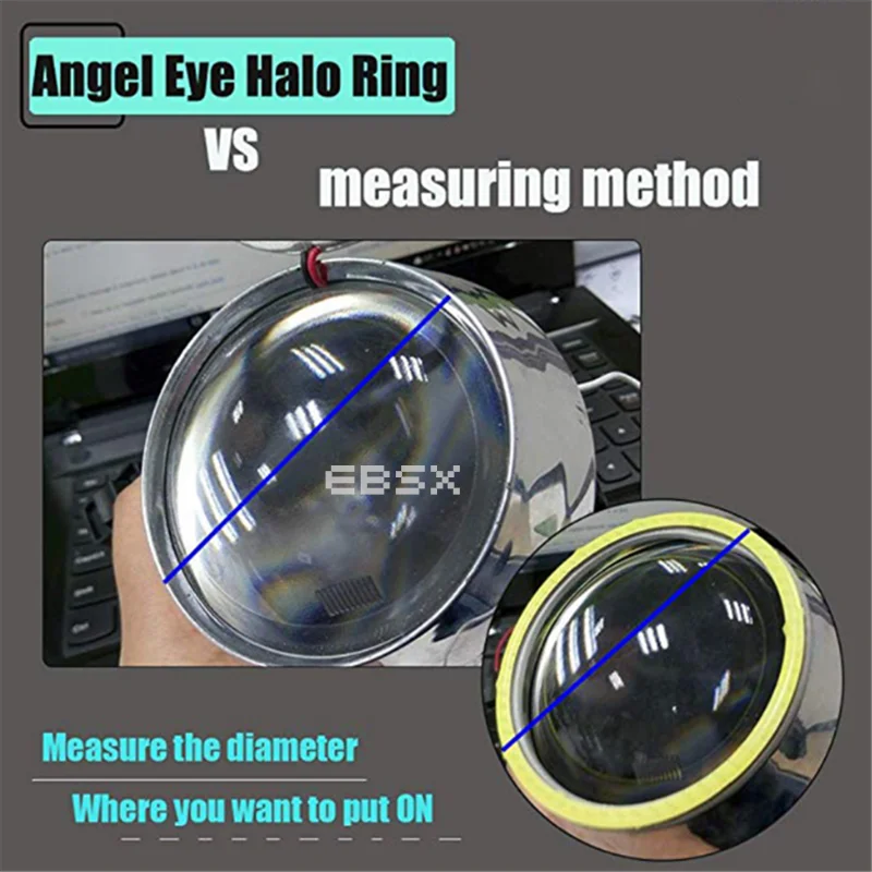 2Pcs 12V COB LED Headlight Angel Eyes Bulb 40 50 60mm 70 80 