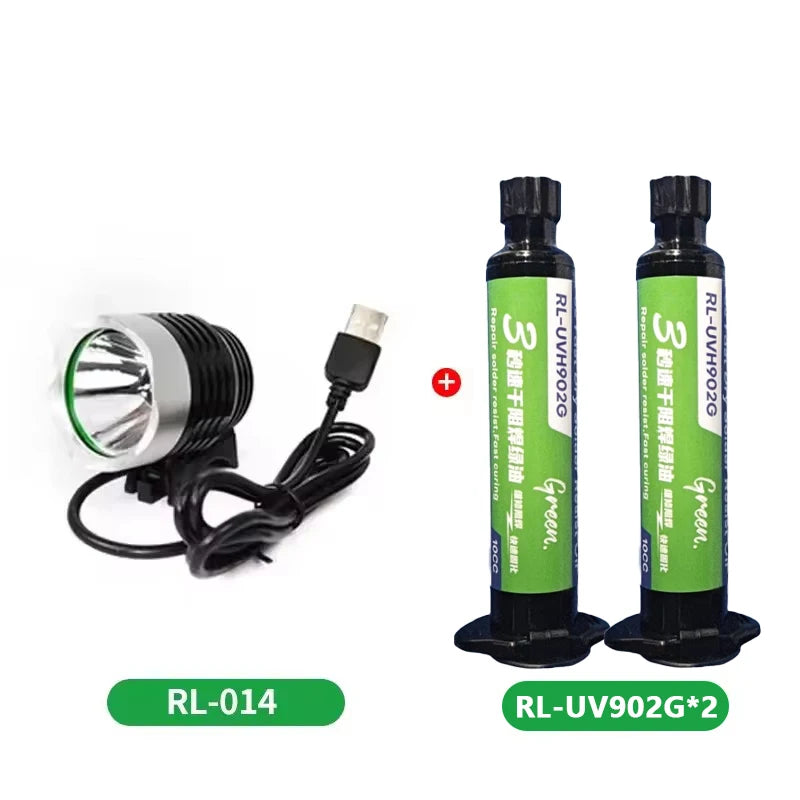 2PCS RELIFE RL-UVH902 10ML UV Solder Mask Ink 3S Quick-dry + RL-014 UV Curing Light for Mobile Phone Repair Jumping Wire