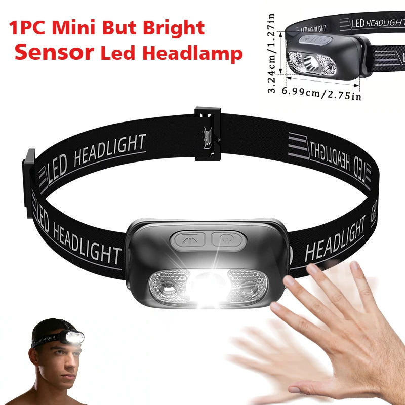 New 2000LM Ultra Bright 9 LED Headlamp USB C Rechargeable Headlight 10 Modes Waterproof Motion Sensor Head Lamp Work Flashlight