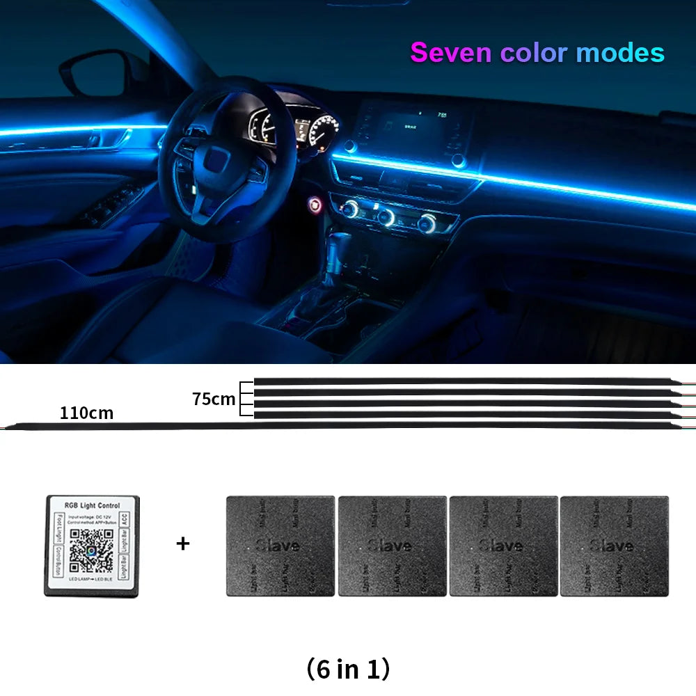 6/10/14/18/22 in 1 Led Car Ambient Lights RGB 213 64 Color Acrylic Strips Symphony Streamer Interior Rainbow Atmosphere Lamp Kit
