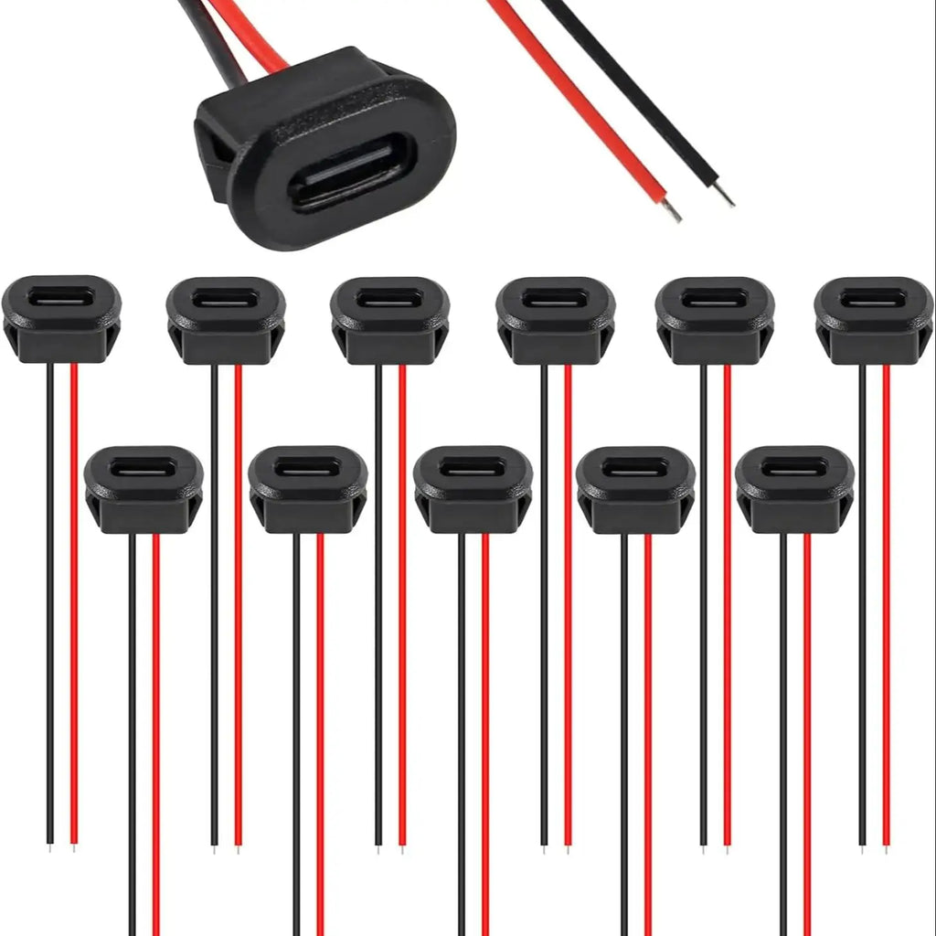 10PCS Type-C Female 2Pin USB Connector Type-C Waterproof with Female Socket Fast Charging Jack Charging Port USB-C Charger Plug