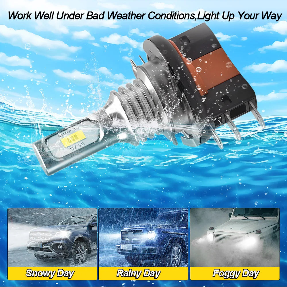 LED Headlight Bulbs H15 H7 High/Lo Beam DRL 6000K White Canb