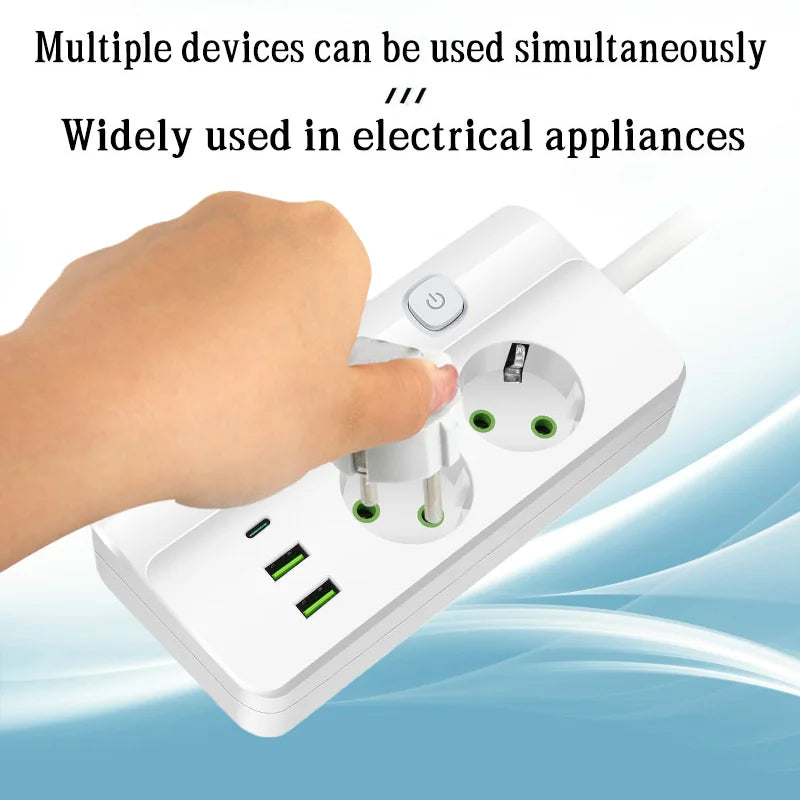 White 2m Extension Cable EU Plug Standard Socket USB And Typ