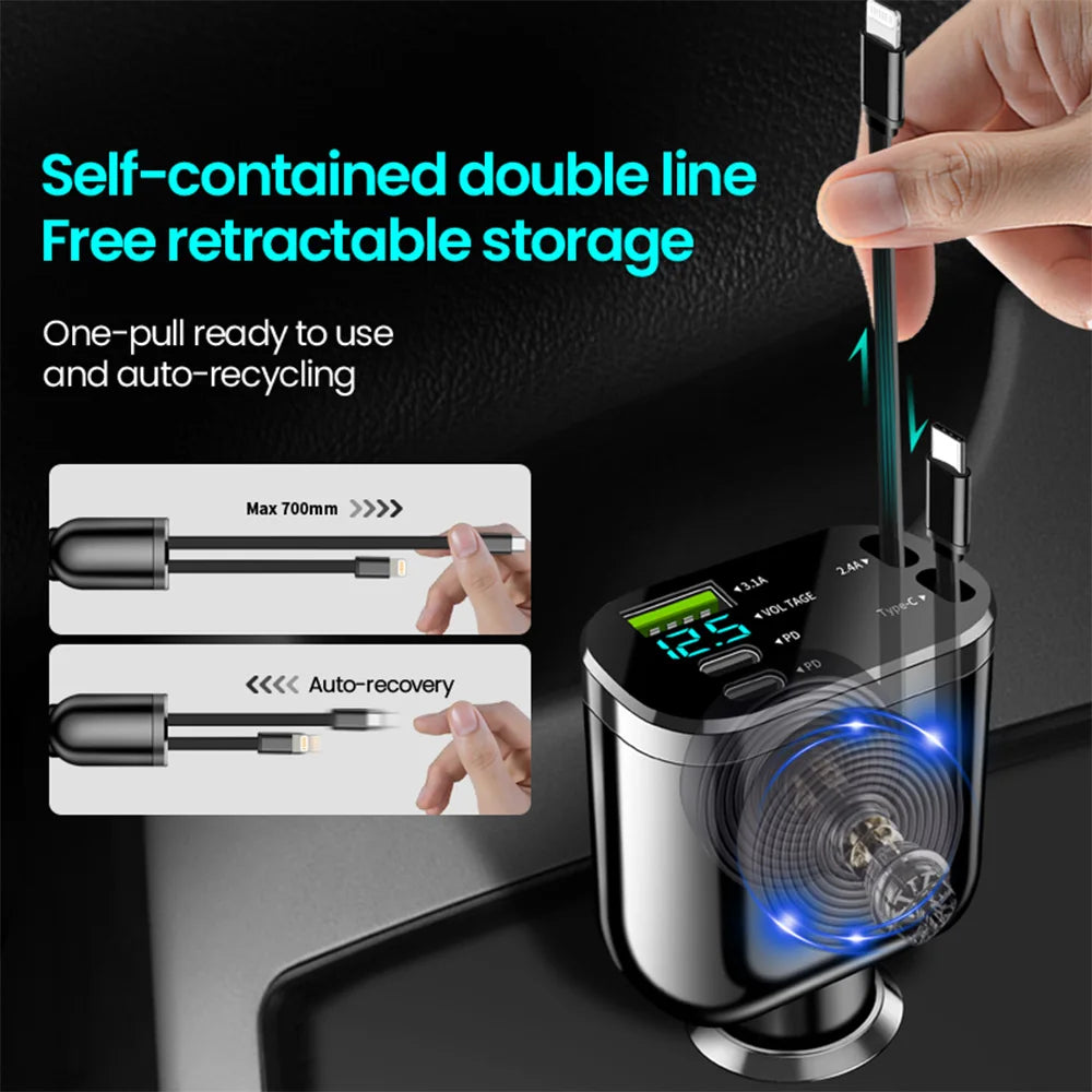 Elough 5 IN 1 Car Charger Retractable USB C to Lightning Cab