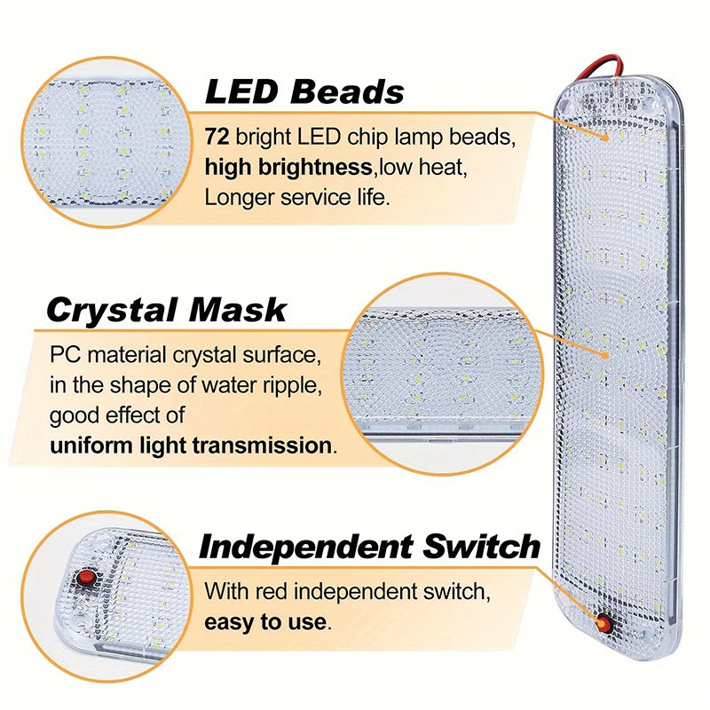 12V-80V 72LED Interior Light Bar Strip Light With Switch LED