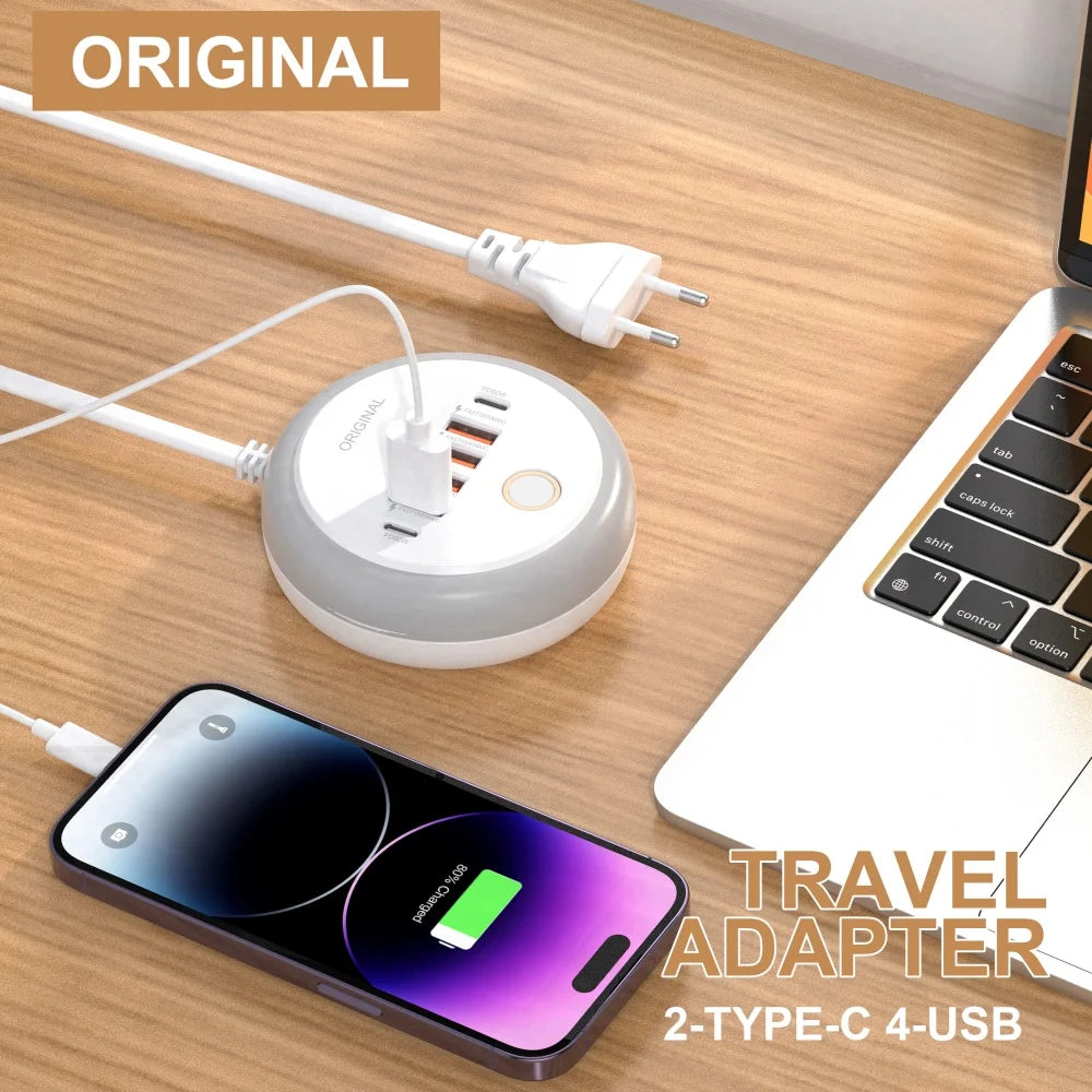 50W PD Charger 6 Ports Type-C Fast Charging Power Strip Wall