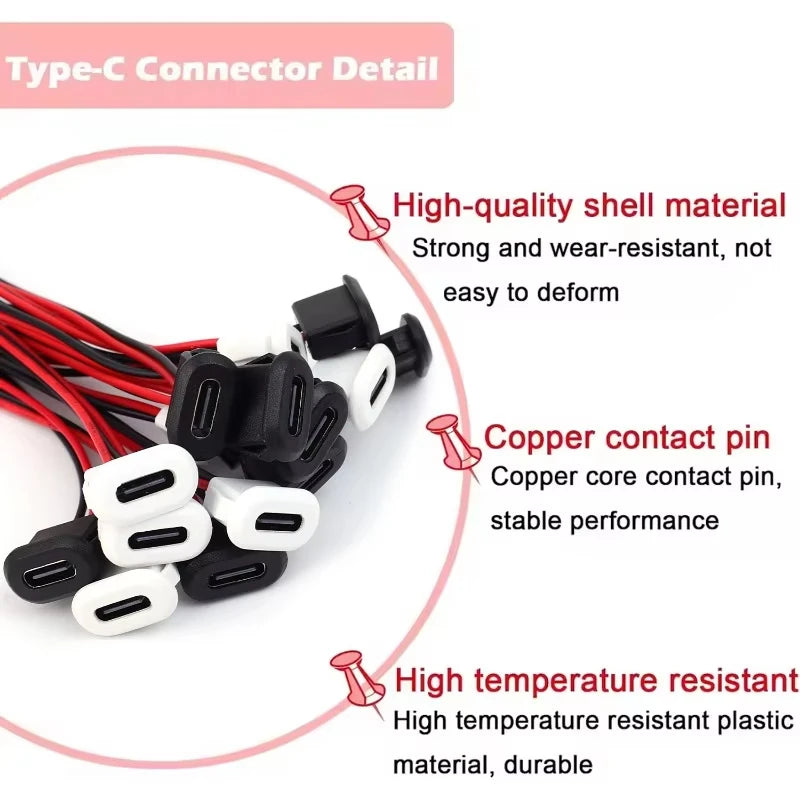 Type C Female Connector Waterproof USB C Female Jack Socket 