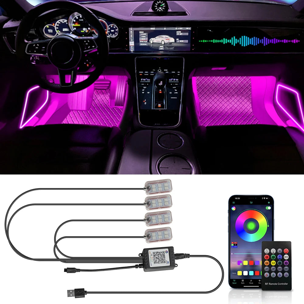 Car Interior Ambient Light RGB Foot Strip Lighting Kit Acces