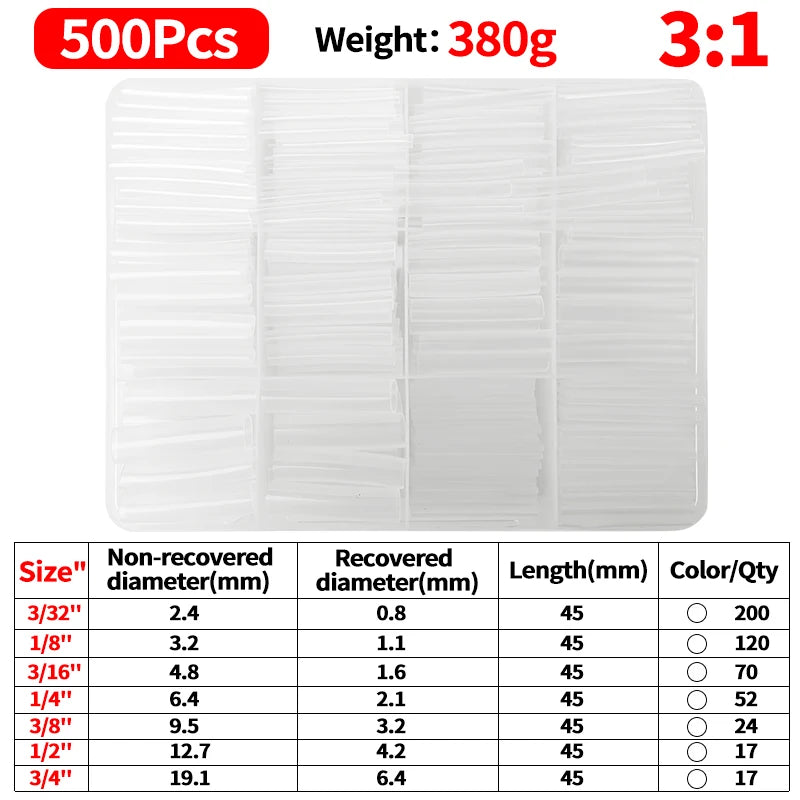 3 1 Waterproof Adhesive Heat Shrink Tube Kit 180 220 270 500PCS Wire Cable Repair Insulation Sleeve Polyolefin Tubing Set