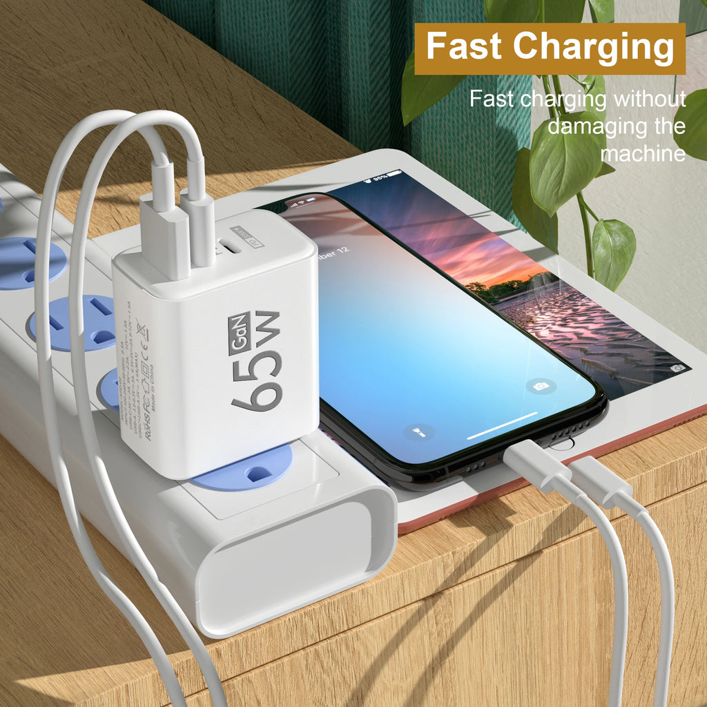 3 Ports PD 65W USB Fast Charging Charger Type C Mobile Phone
