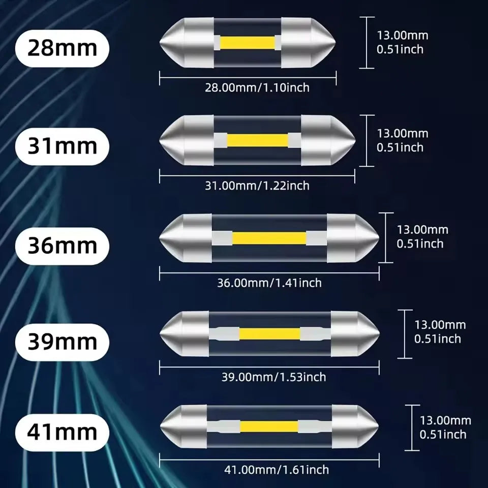 2PCS Interior Car Light Festoon 31mm 36mm 39mm 41mm C10W C5W