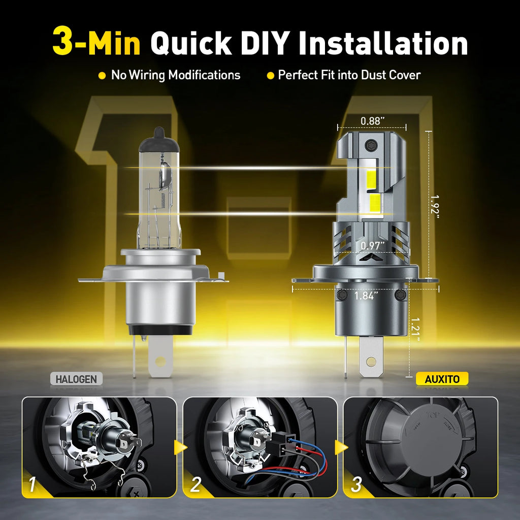 AUXITO 2Pcs Turbo LED H4 High Low Beam Headlight Bulbs 30000