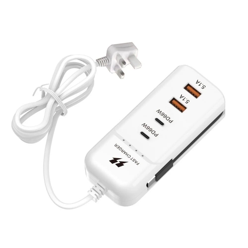 66W 4 Port PD USB Fast Charging Wall Chargers Socket Outlet USB Hub Adapter USB Type C EU US UK Plug with Extension Type C Cable