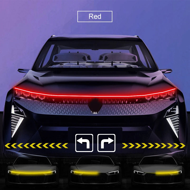 LED Car Hood Decorative Light Strip Start Scan Dynamic Ambient Light Car Daytime Running Light DRL With Turn Signal Lamp 12V