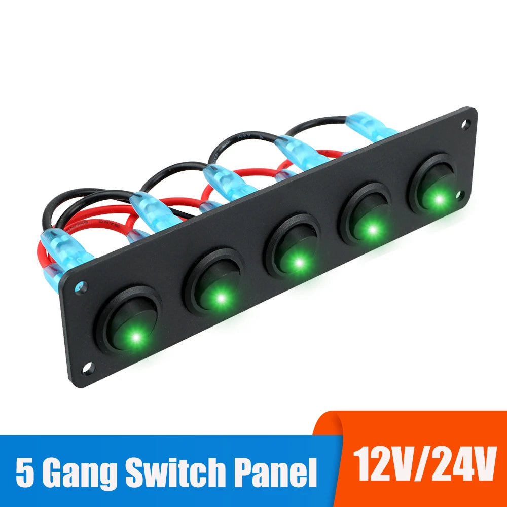 24V 12V 5 Buttons Light Toggle Rocker Switch Panel for Boat 