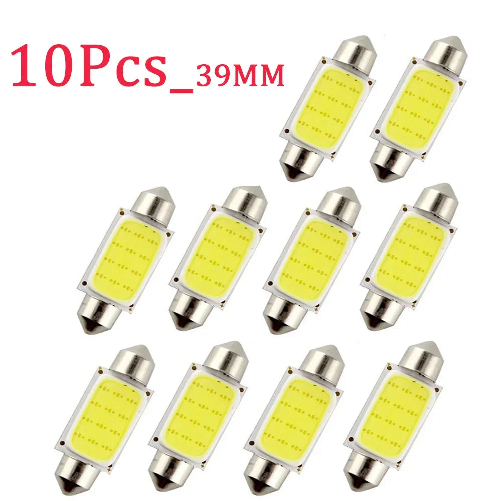 10Pcs/Lot C5W LED Bulb Festoon 31/36/39/41mm 12V 24V COB 6500K White Car Interior Dome Reading Lights Trunk License Plate Lamp T