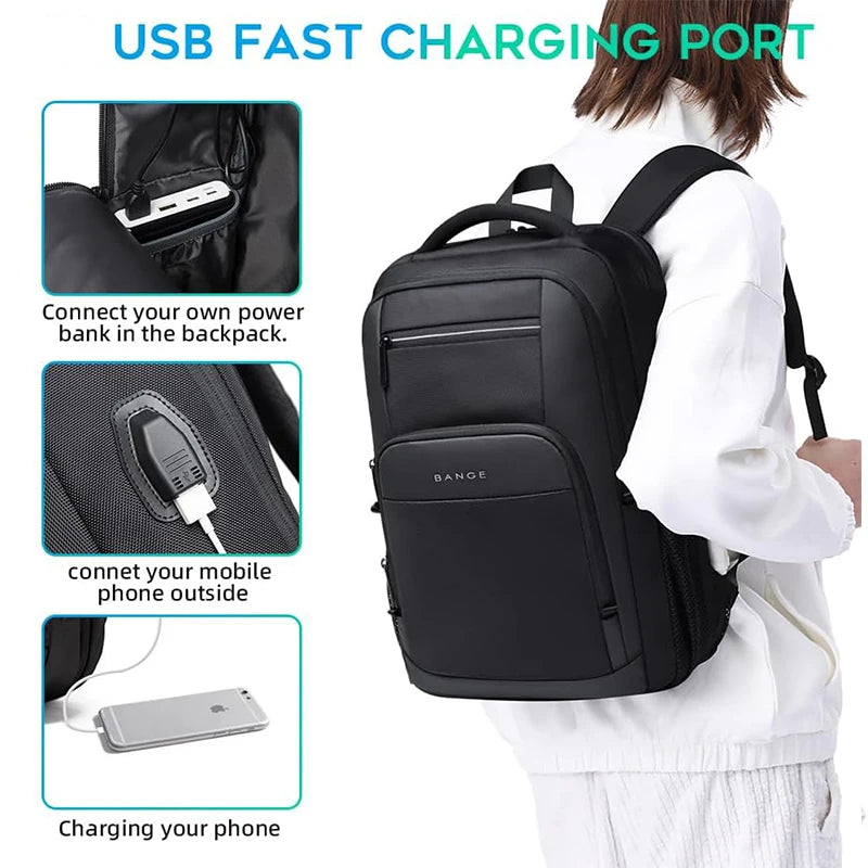 BANGE Lightweight 15.6 inch Laptop Backpack Waterproof USB C