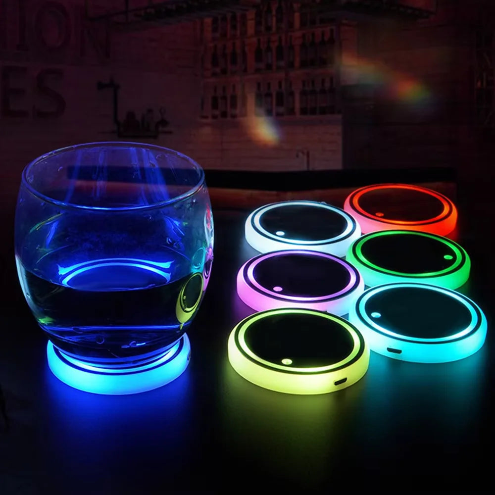 7 Color Changing LED Light Car Cup Holder Lights Decorative 