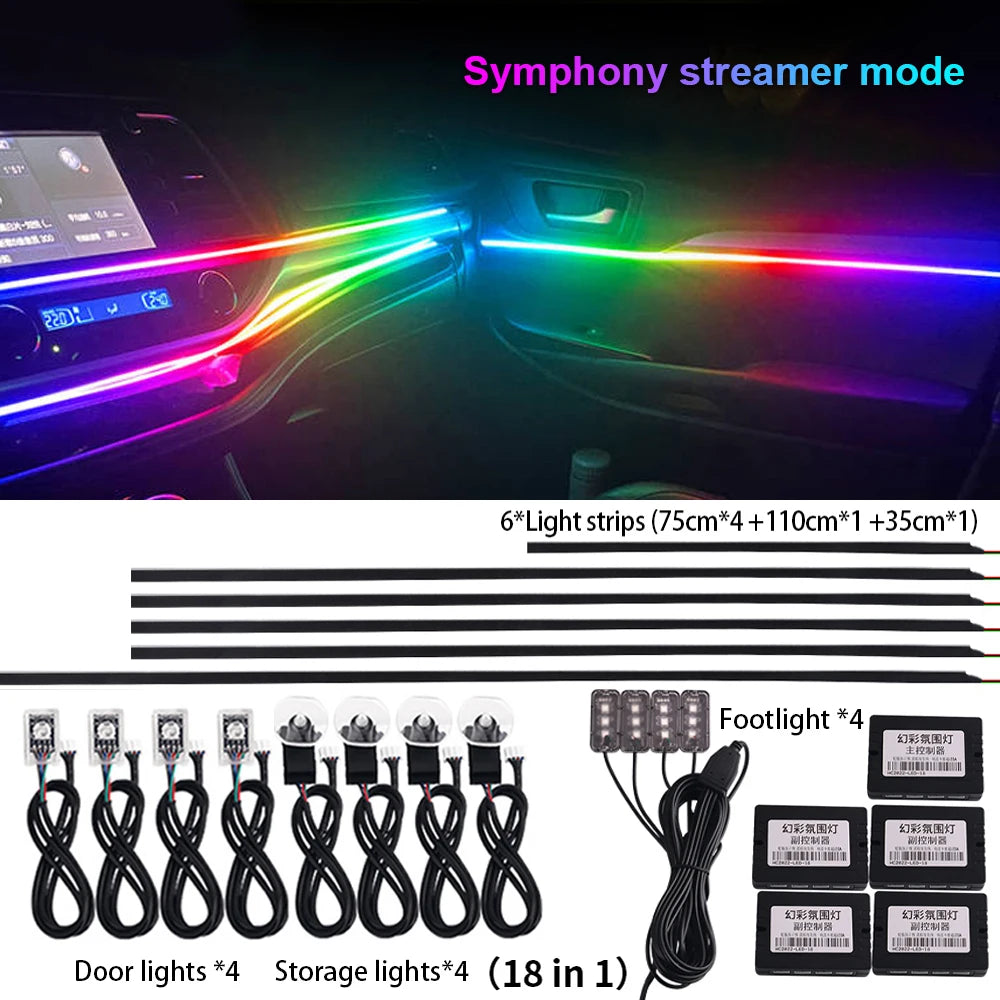 Newest LED Hidden Car Ambient Light Interior Matt Black Hidden Acrylic Strip Atmosphere RGB 64 Full Color Streamer Symphony Lamp