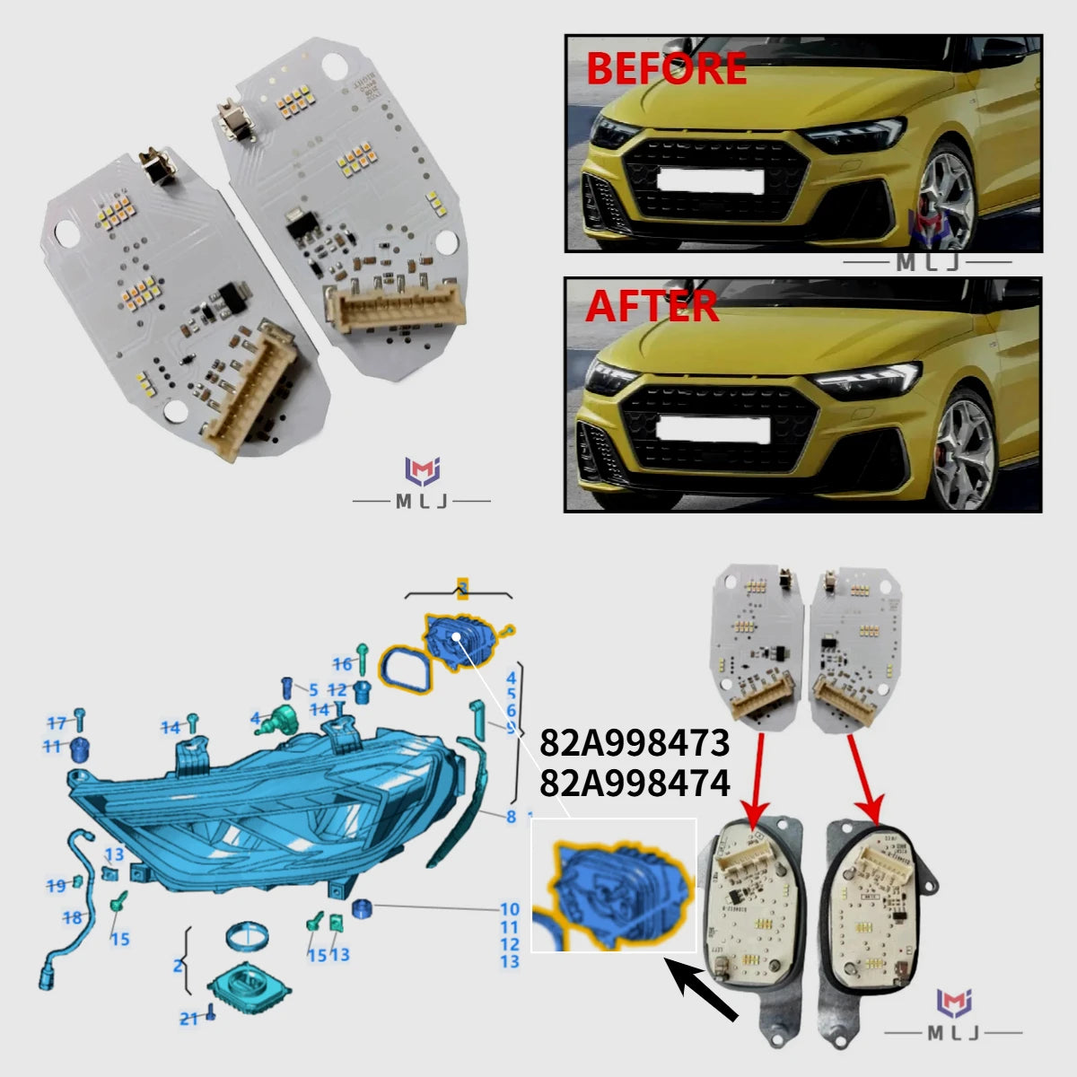 Angel Eye LED DRL Light Source Chip Headlight PCB Board For Audi A1 S1 2019-2023 HeadLamp Accessories for