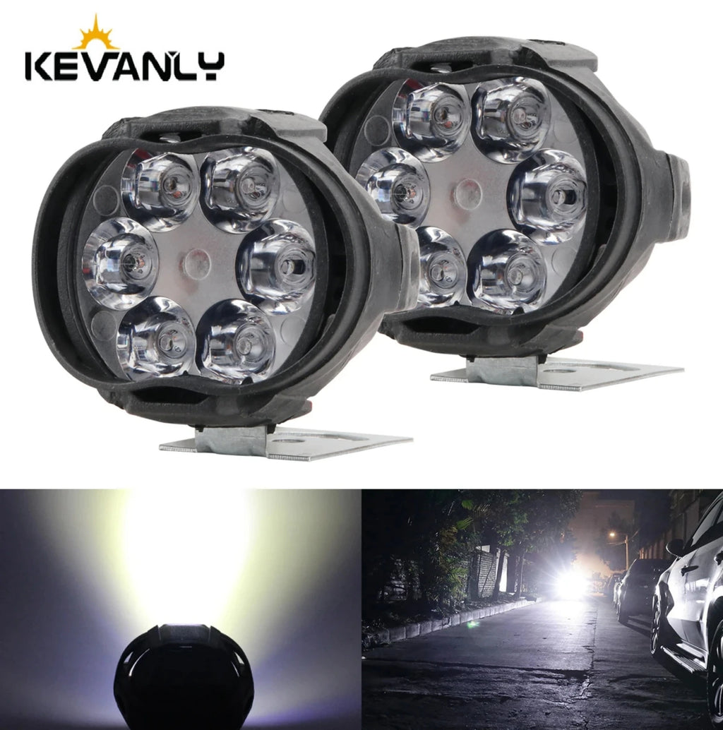 2PCS 6 LED Motorcycle Headlight Waterproof Scooters Spotligh