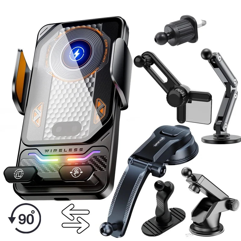 15W Universal Car Wireless Charger Stand Auto Touch to 90 De