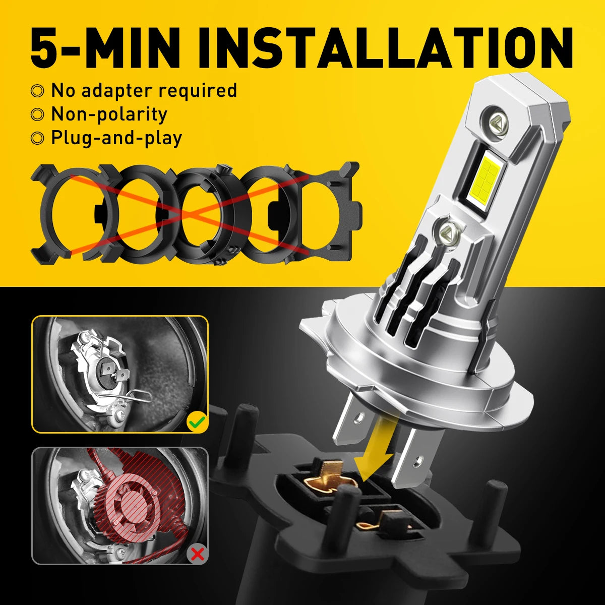 AUXITO 2Pcs Car H7 LED Headlight Bulb Mini Turbo LED High Lo
