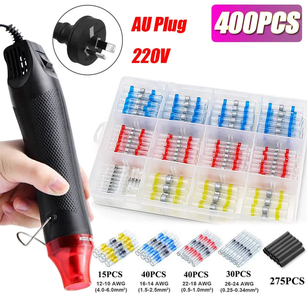 50/800PCS Wire Cable Splice Terminal Kit Waterproof Heat Shrink Butt Crimp Terminals Solder Seal Electrical with Hot Air Gun