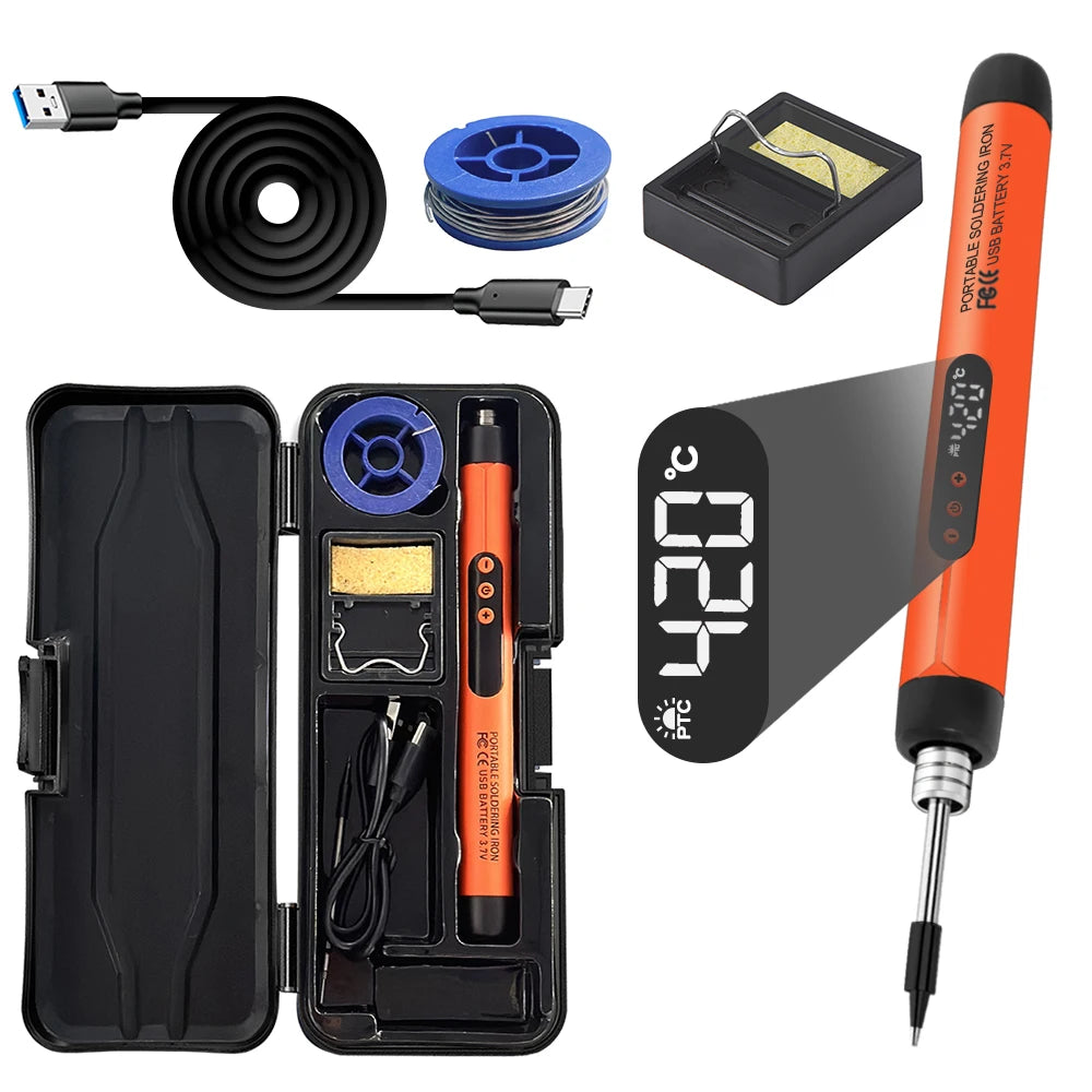 USB Soldering Iron Mini Small Soldering Iron Set Portable Household Type-C Interface 800mAh Battery Adjustable Temperature