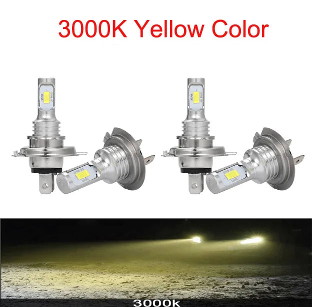 4PCS H7 LED H4 Headlight KIT Combo Bulbs High Low Beam Super Bright White 6000K 3000K Yellow 12000K Ice Blue