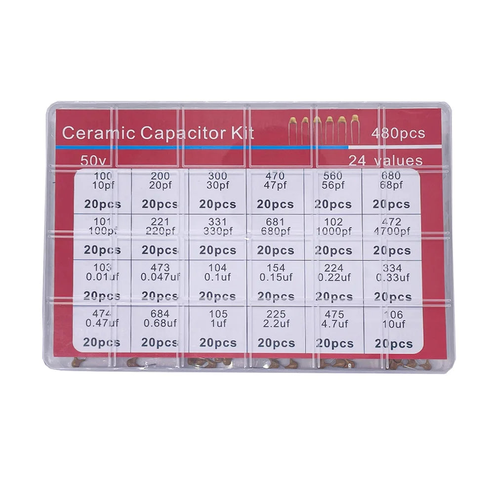 480pcs Ceramic Capacitor Assortment Kit For Guitar Capacitor