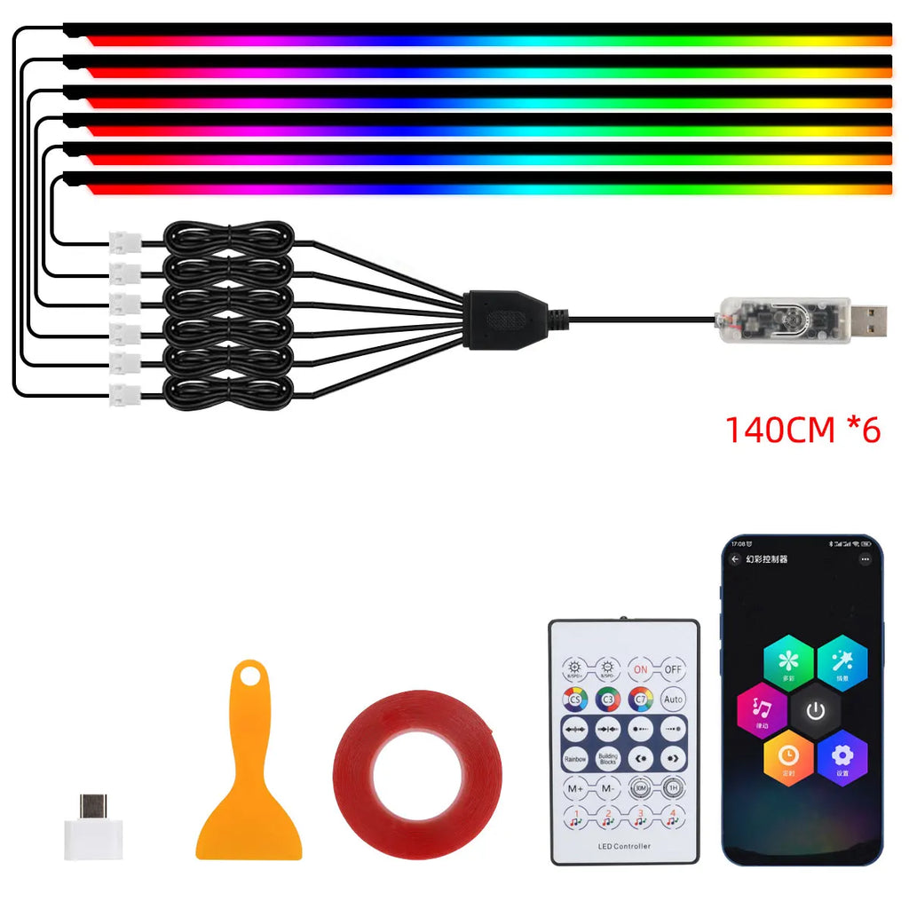 6 in 1 140 1 110 5 Car LED Atmosphere Acrylic Light Strip RGB Symphony Auto Interior Strip Lights Decorative Lamp USB Plug
