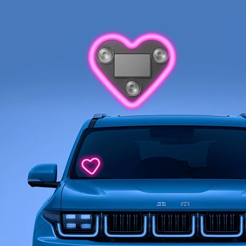 Solar-Powered Led Car Window Neon Lights - Heart-Shaped Rgb-