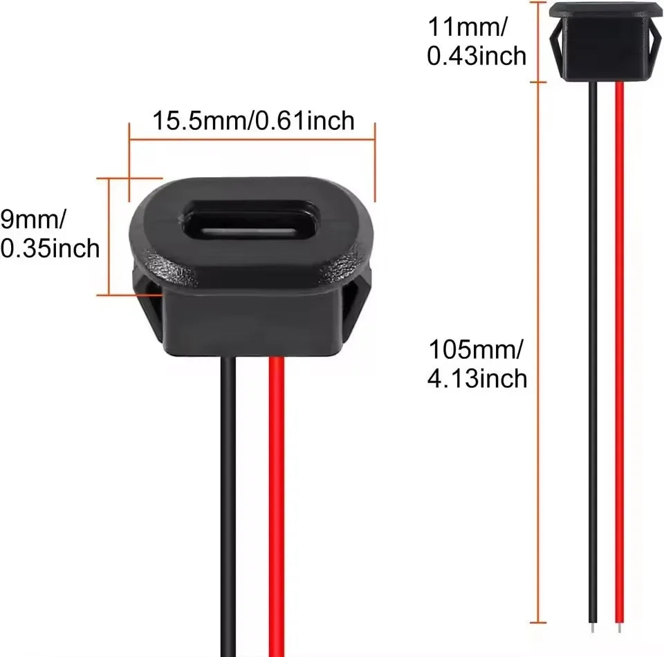 10PCS Type-C Female 2Pin USB Connector Type-C Waterproof wit