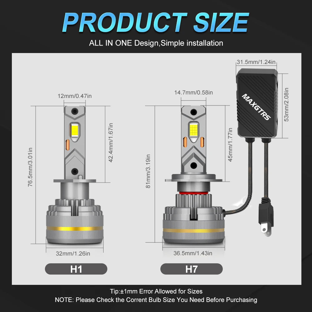 MAXGTRS 2X Turbo LED H4 9003 HB2 H1 H7 H8 H11 9005 9006 LED 