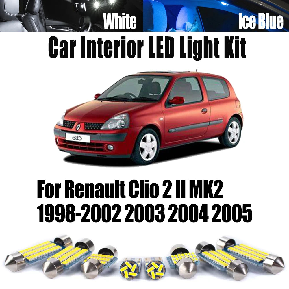 8-Piece LED Interior Light Kit for Renault MK2 1998-2002 - Canbus Error-Free Interior Bulbs