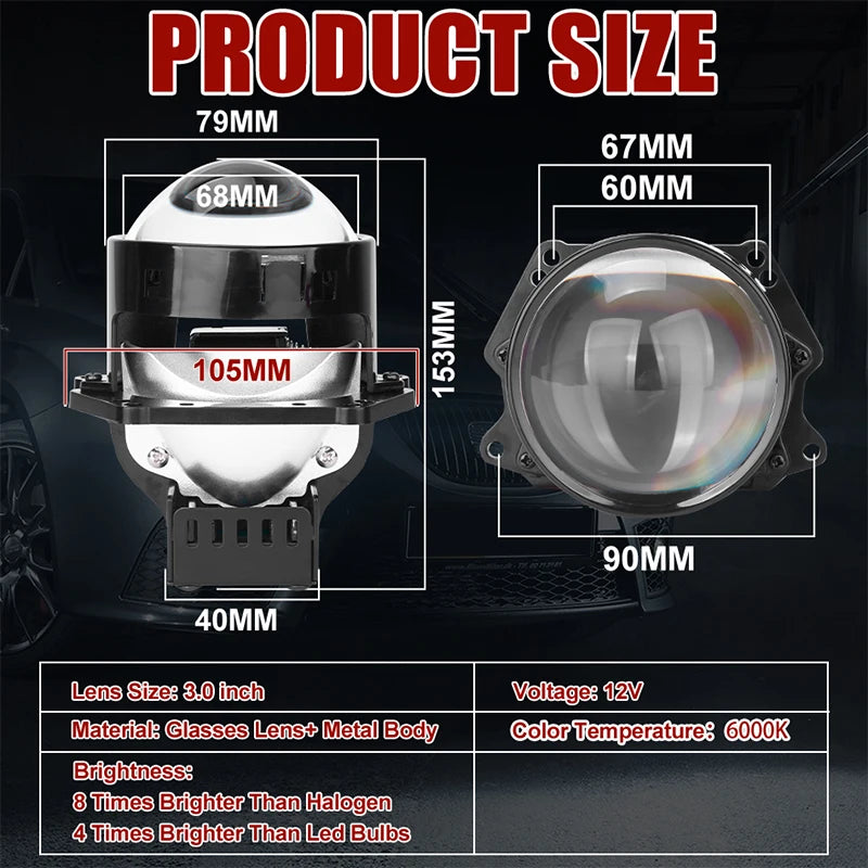 3.0inch Hella Bi Led Lenses 90W Spotlights Car Headlight Bul