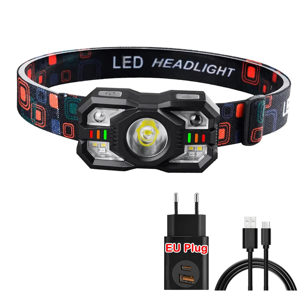 IR Motion Sensor Head Lamp Rechargeable Headlight Portable Induction LED Headlamp Waterproof Head Flashlight for Camping Fishing