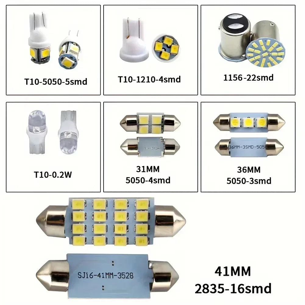 42Pcs LED Car Interior Lights T10 6000K SMD LED Replacement 