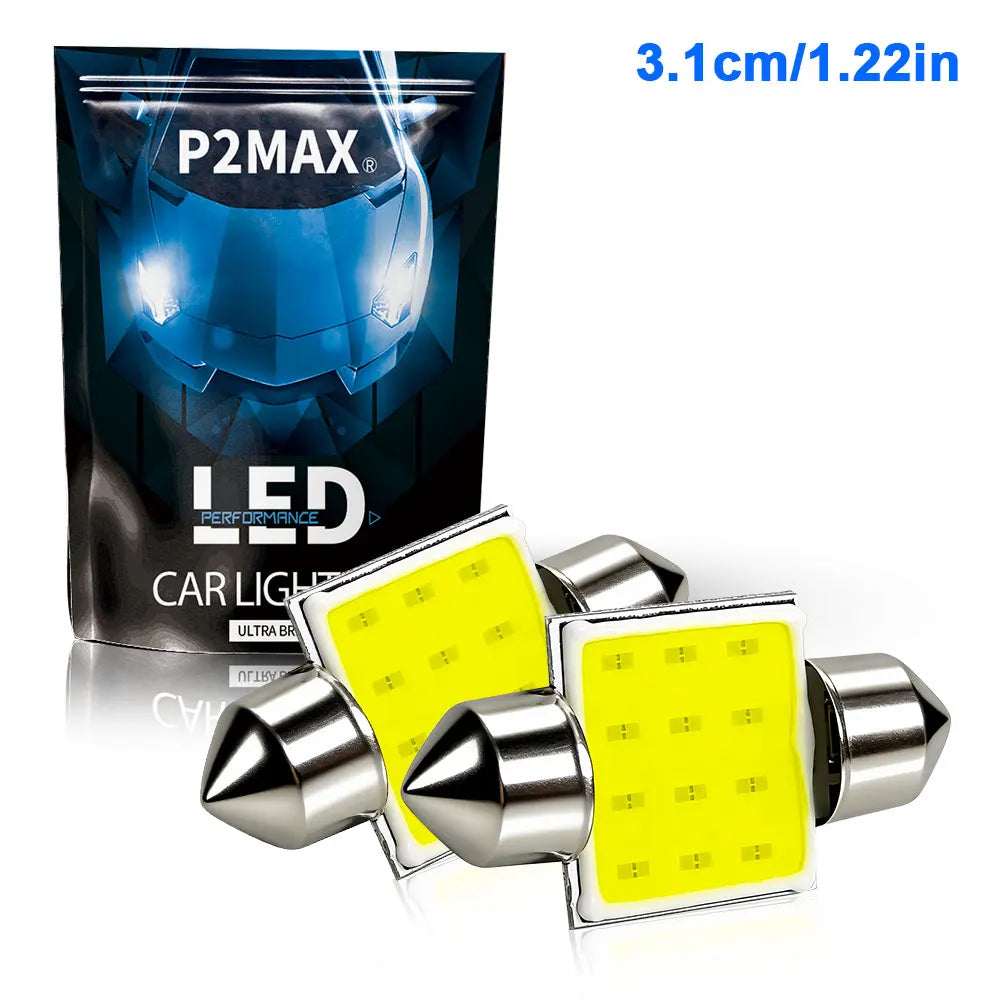 2PCS Powerful COB LED Festoon 31/36/39/41MM Signals 6000K Plug and Play for Car Interior Reading Mirror Plate License Lights12V