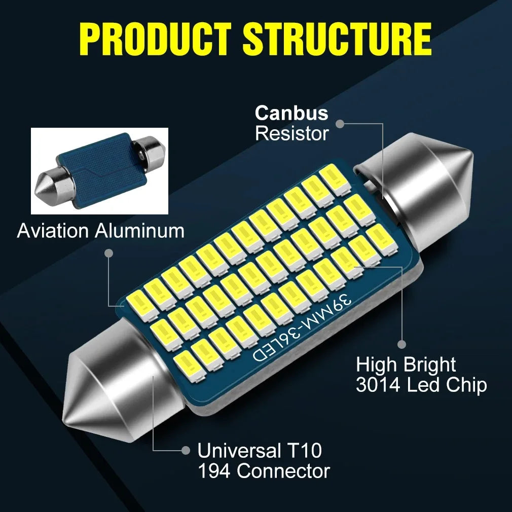 2/4/10pcs C5w C10W Led Festoon 31mm 36mm 39mm 41mm Interior 