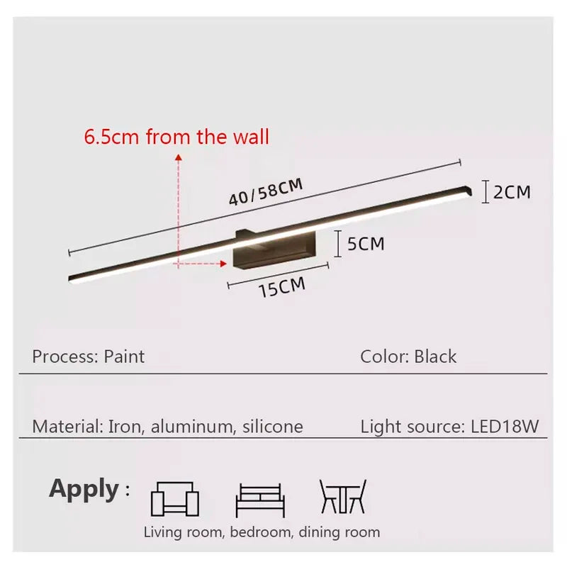 Led Mirror Lights Wall Lamps Bathroom Waterproof White Black