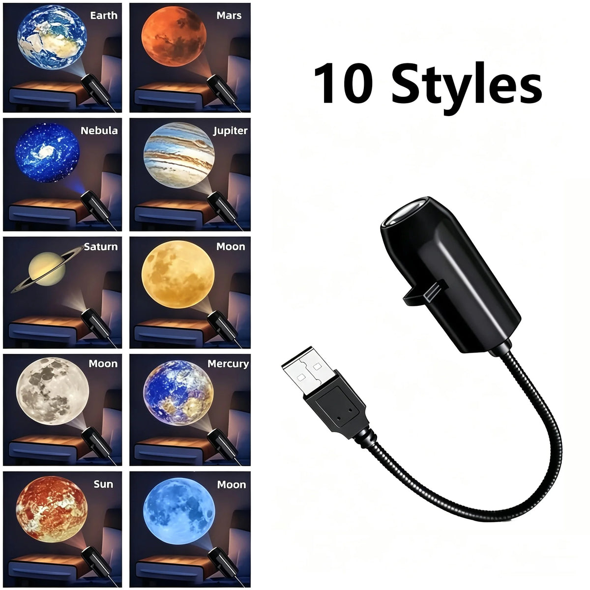 Galaxy Planet Projector Night Light USB Plug And Play HD Star Projector Space Ambient Lighting for Room Ceiling Decor Wall Lamp