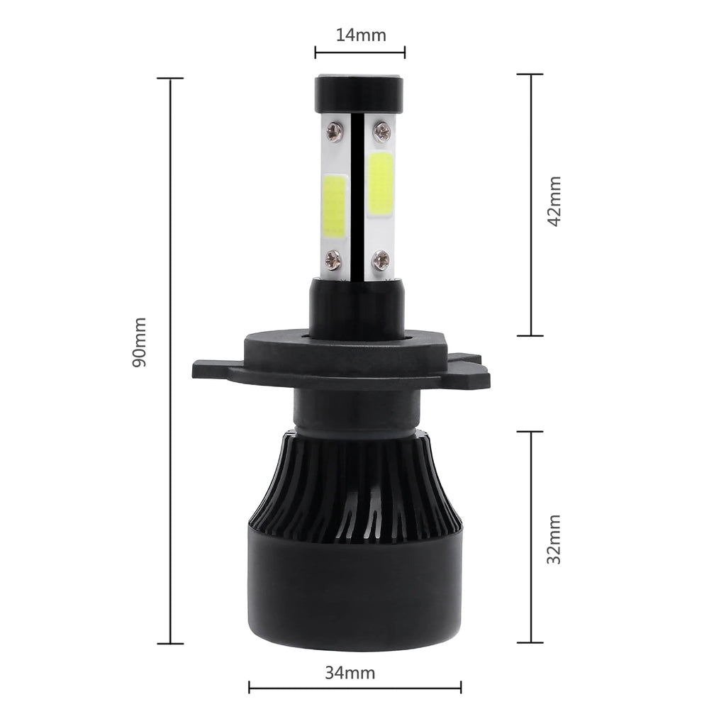 2Pcs New 4 Sides LED 6500K H4 H7 H11 H9 H8 9004 9005 9006 90
