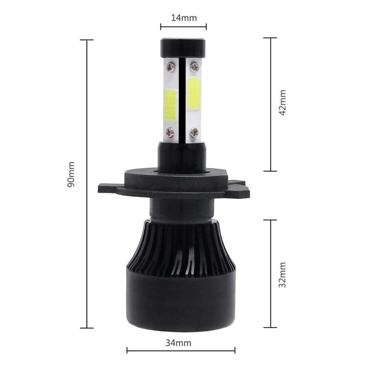2Pcs New 4 Sides LED 6500K H4 H7 H11 H9 H8 9004 9005 9006 90