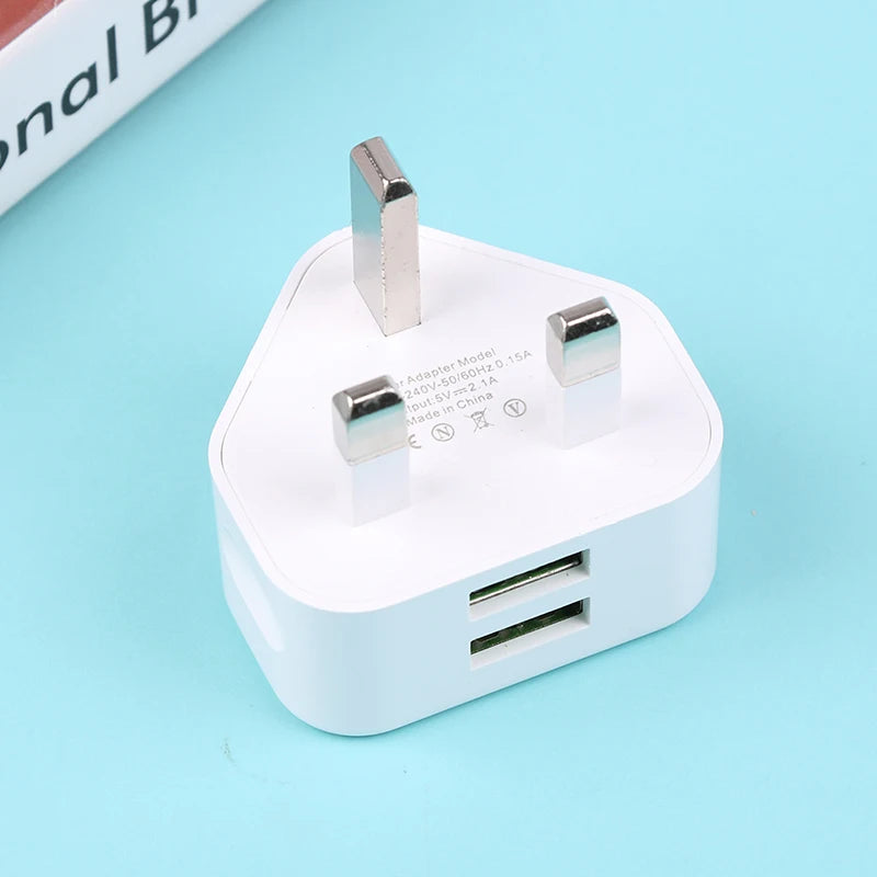 Universal UK Plug 3 Pin Wall Charger Adapter With 1/2 USB Po