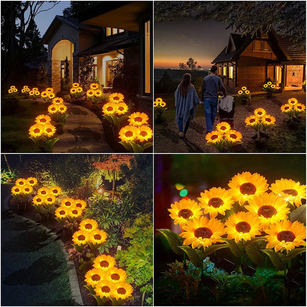 3 Head Solar Sunflower Lights LED Light Garland Outdoor Wate