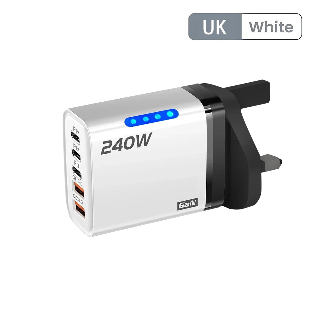 240W 5 Ports USB PD Charger Type C Quick Charge Phone Chargers USB Fast Charging Adapter For iPhone 16 Samsung Xiaomi Huawei
