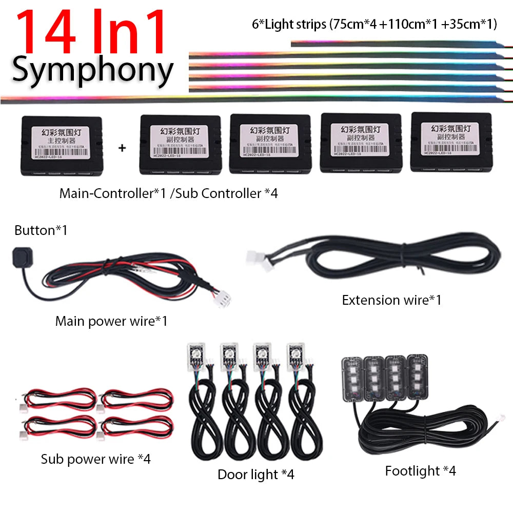 18 in 1 Newest Hidden Car LED Ambient Light Smoke Matt Black Acrylic Strip RGB Symphony Interior Decoration Atmosphere Light Kit
