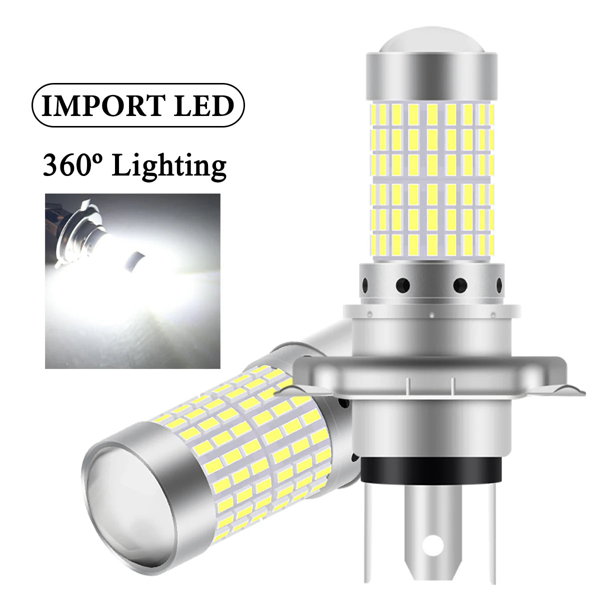 1PCS 144SMD H4 P15D BA20D Motorcycle Headlight Bulbs White 1